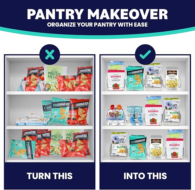 ELTOW 4-Pack Snack Organizer, 3-Compartment Plastic Bins with Removable Dividers, Chip & Food Storage for Pantry, Spices, Fridge, and Cabinet