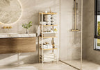TETOTE 5-Tier Bathroom Towel Rack Metal Towel Storage Organizer M-Shaped Detachable Dividers Towel Holder for Pool, Laundry, White