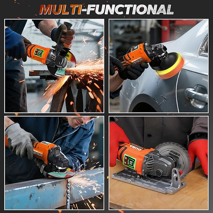 Cordless Angle Grinder Compatible for Dewalt 20V Max Battery, 3 Variable Speed, Brushless Motor with LED, Power Angle Grinder Tool Stand, Flap Disc Grinding,1x 4.0Ah Battery& Fast Charger, Orange
