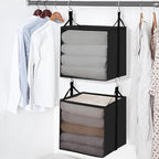 STORAGE MANIAC 2-Shelf Hanging Closet Organizer, Cloth Hanging Closet Shelf, Hanging Closets Baskets with Hooks for Dorm, Apt, Bedroom, College, Garment Rack, Wardrobe, Fabric with Mesh, Black