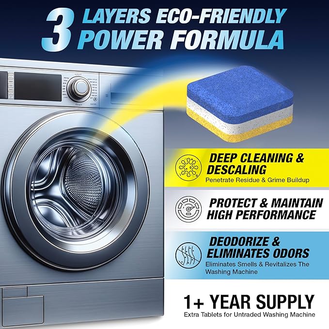 Washing Machine Cleaner Tablets Front Loader 28 Pack & Dishwasher Cleaner Deodorizer Descaler Tablets 28 Pack Bundle - 1 Plus Year Supply - Septic Safe Eco Friendly Formula