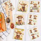 Swedish Dishcloths for Kitchen, 6PCS Floral Highland Cow Swedish Dish Cloths Gift Set, Reusable Washable Absorbent Dish Towel for Home Cleaning