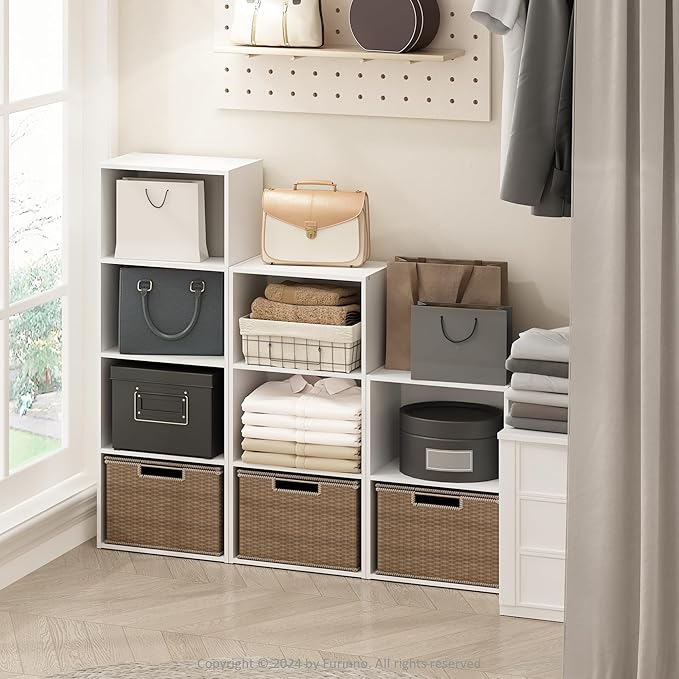 Furinno Reed Closet Organizers and Storage, 4-Tier Closet Organizer, Open Shelf Closet Storage, for Wardrobe, Bedroom, Living Room, White