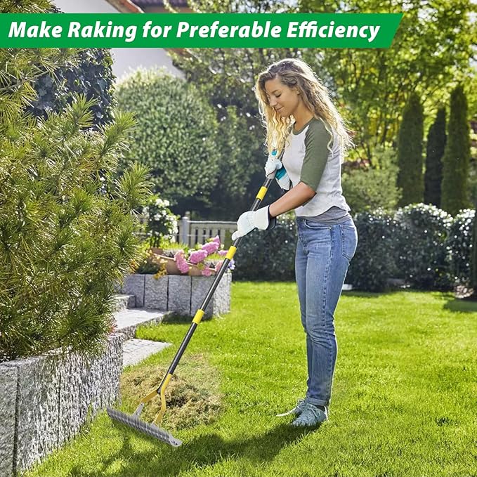 Thatch Rake,71 inch Thatching Rake for Lawn Stainless Steel Metal Dethatcher Rakes with Sheath,Heavy Duty Weed Rakes for Cleaning Dead Grass,Yard,Garden,Leaves,Loosening Soil