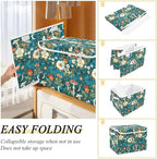 senya Large Storage Bins with Linen Collapsible Foldable Storage Cubes Fabric Closet Organizer Containers box with Flip-Top Lid for Home Bedroom Office 16.7 x 12.6 x 11.8in (Flowers Mushrooms Stars)