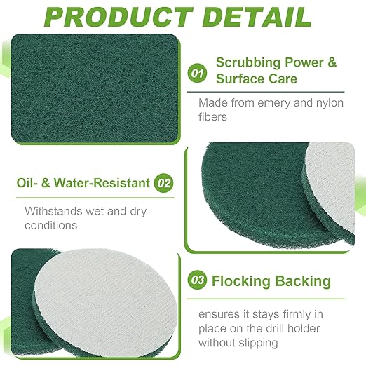 Power Scrub Pads, Scrubbing Pads 400 Grits Scouring Discs - Fitting for (Home Kitchen Cleaning - Drill Attachment - Scrubber Replacement) 16 Pcs & 4 Inch & Dark Green