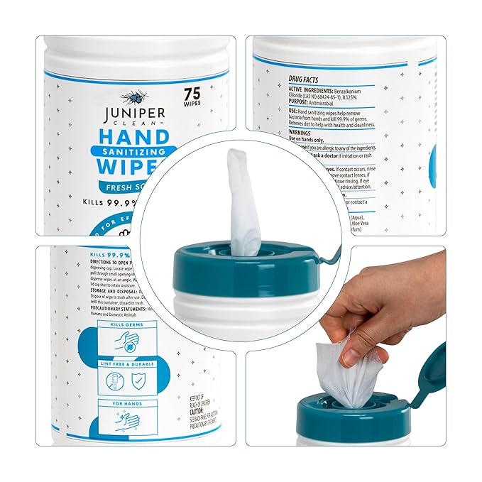 1 Pack Hand Sanitizing Wipes, 75 Count Canister Disposable Hand Sanitizer Wipes, Fresh Scent, Lint Free & Durable