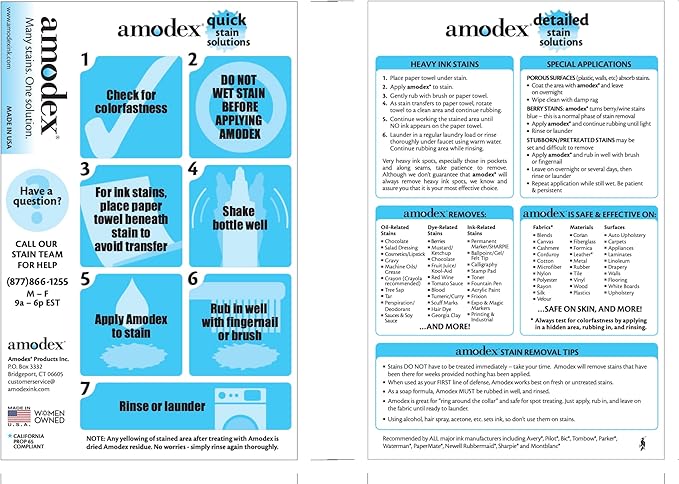 Amodex Ink and Stain Remover Unique Soap Liquid Formula 4 fl oz Bottle