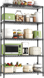 5-Tier Storage Shelves 72" H Wire Shelving, Adjustable Metal Shelving Pantry Shelves, 1325LBS Heavy Duty Rack with Shelf Liners for Garage Commercial Kitchen, 36" W x 14" D x 72" H, Black