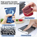 Steel Wool Scrub Sponges – Non-Scratch Microfiber Kitchen Scrubbers for Pots, Pans, and Household Cleaning – Heavy-Duty, Reusable Sponges (Blue)