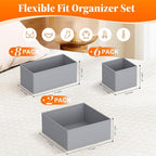 TasticTotes Drawer Organizer Clothes, 16 Pack Drawer Organizers and Underwear Organizer for Nursery, Dividers Clothes Organizer, Closet Organization and Foldable Storage Bins for Socks, Bra, Tie, Grey