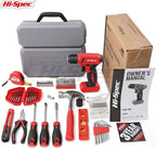 Hi-Spec 58pc Red 8V USB Electric Power Cordless Drill Driver and Home DIY Tool Kit Set. Screw Driver and Drill Bit Set Accessories, Pliers and Hammer In a Toolbox Case