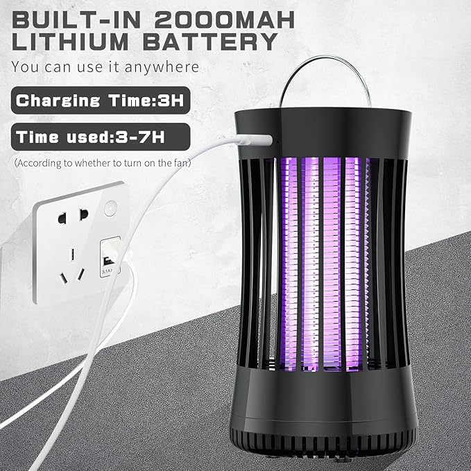 AICase Portable USB Electronic Rechargeable Mosquito Killer Lamp/Bug Zapper for Summer Trip,Outdoor Camping,Patio,Home and Garden,Trap Indoor,Moth Trap/Bug Killer/Mosquito Killer Light(Black)