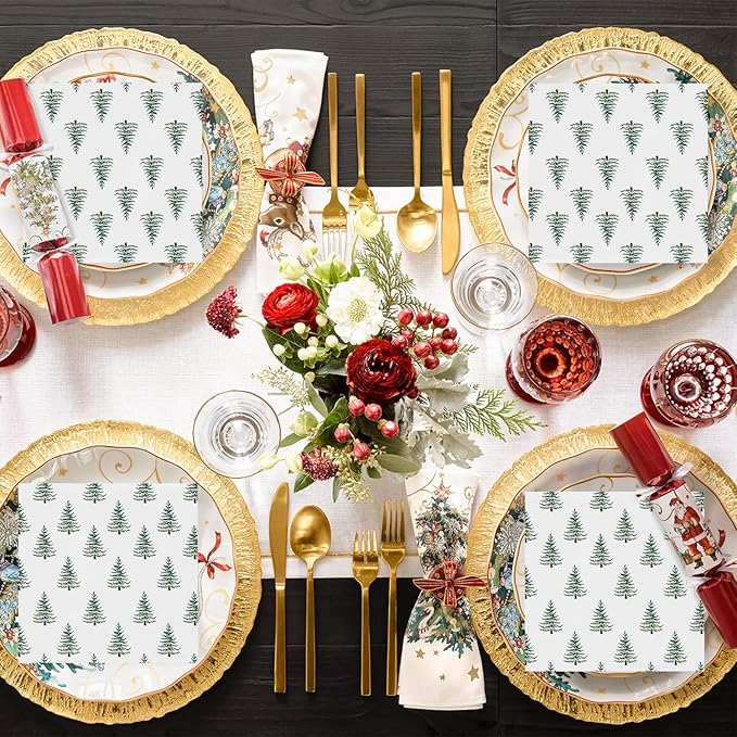 Horaldaily 100 Christmas Disposable Paper Decorative Luncheon Napkins, Christmas Tree Hand Towel for Party Lunch Dinner Kitchen Bathroom