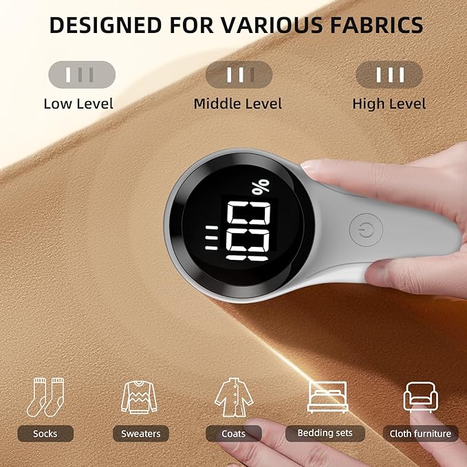 Buywoo Fabric Shaver, Electric Lint Remover, Rechargeable Lint Shaver, Household Essentials for Clothes, Upholstery, Furniture, Sweater Defuzzer to Remove Pilling, Battery Operated, Birch