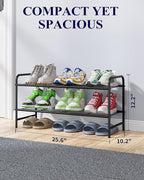 Kitsure Shoe Rack - Stainless Steel Shoe Organizer, Sturdy Shoe Rack for Closet and Front Door Entrance, Free Standing Shoe Shelf, Closet Organizers and Storage, 25.6" Wide - 2 Tier, Black