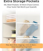 ALLTIDYUP Extra Deep Hanging Closet Organizers and Storage, 5-Tier Closet Hanging Organizer with 4 Mesh Pockets, Heavy-Duty Closet Shelves for Clothes and Hats, Ideal for Dorms and RVs, 1-Pack, White