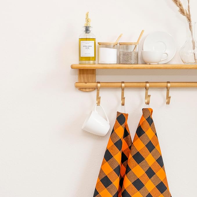 Orange Kitchen Towels - 100% Cotton, 6 Pack, Harvest Season Dish Towels - Multipurpose, Versatile Fall Tea Towels with Hanging Loop - Large Size Kitchen Towels for Thanksgiving Dinner (Orange & Black)