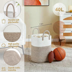 Laundry Basket,Woven Cotton Rope Laundry Hamper,Versatile Storage for Dirty Clothes,Baby Toys,and Blankets in Bathroom, Nursery,and Living Room (Brown, 40L)