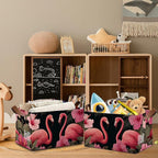Flamingo Storage Basket,Hibiscus Collapsible Storage Bin Cubes for Living Room Bedroom Blankets Home Storage 17x11.5x10Inch