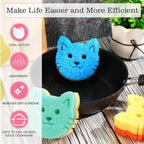 3 Pcs Dual Sided Scrub Sponge Multi Functional Cute Temperature Sensitive Non Scratch Dish Sponge for Washing Dishes Kitchen Bathroom (Cat,Green, Orange, Blue)