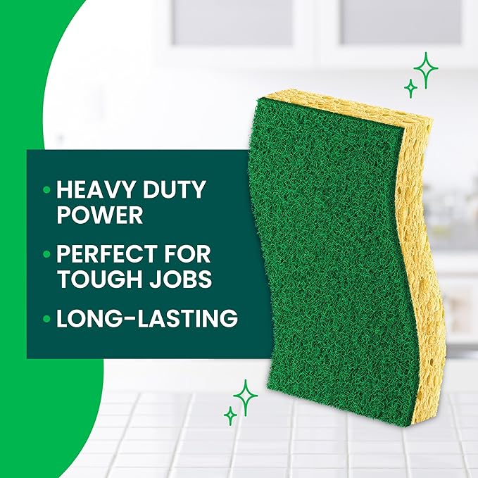 Scotch-Brite Heavy Duty Scrub Sponge, 6 Kitchen Sponges Designed for Tough Messes in the Kitchen that Last 3X Longer*, Best for Cast Iron Skillets and Outdoor Grills, Flexible, Durable, and Strong