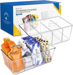 Batoto Pantry Organization and Storage Bins, Refrigerator Organizer Bins – Clear, Kitchen Organization and Storage with Dividers (2 Pack)