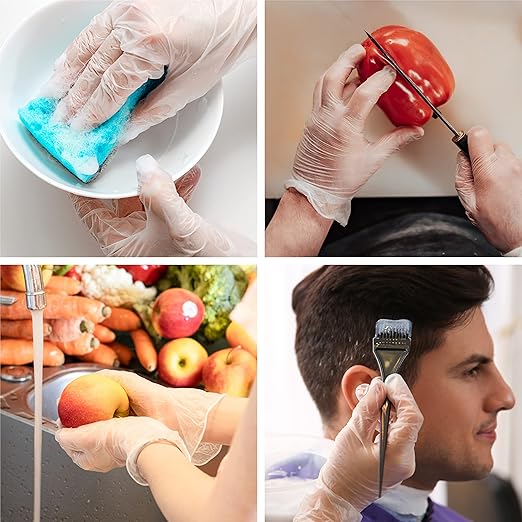 OKIAAS Disposable Gloves L, Bulk of 1000 Pcs|Latex and Powder-Free Clear Vinyl Gloves for Household, Food Handling, Lab Work and more, 10 Dispenser Boxes