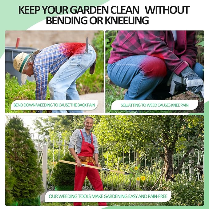 Weed Puller Tool, Stand Up Heavy Duty Weed Remover Tool with Long Handle & 4-Claw Steel Head, Bamboo Garden Hand Weeding Tool - Easily Remove Weeds Without Bending, Pulling,or Kneeling