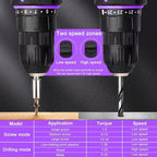 Purple Cordless Drill Set,20V Drill Driver with Battery and Charger,3/8-Inch Keyless Chuck, Variable Speed,with Drills Bits Set