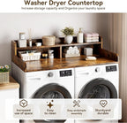Garvee 54" Washer Dryer Countertop with 2-Tier Shelf, Wooden Laundry Countertop with Non-Slip Pad and Guard Rails, Washer and Dryer Topper for Laundry Room Organization