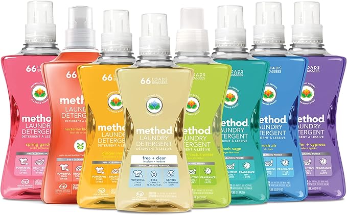 Method Liquid Laundry Detergent, Fresh Air, 66 Loads Per Bottle, Stain Remover, 53.5 Fl Oz (Pack of 4)