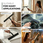 GÜTEWERK Silicone Shower Squeegee for Glass Doors & Mirrors with Stainless Steel Core, Streak-Free & No-Squeak Window Cleaning, 3-in-1 No-Drill Mount (Hook/Suction/Adhesive),Black, 15 Inches