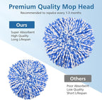 8 Pack RinseClean Spin Mop Replacement Head Refills with 1 Rotating Mop Base Compatible with O Ceda RinseClean 2 Tank System, Blue Microfiber Mop Refills for Floor Cleaning