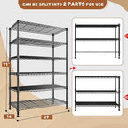 REIBII 71" H Metal Shelves 6 Tier Storage Shelves 1200LBS Adjustable Shelving Units and Wire Shelving Unit Storage Rack Shelf Metal Shelving, 71" H x 29" W x 14" D