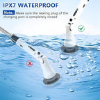 Electric Spin Scrubber, Hillyfe Bathroom Scrubber Electric with 7 Replaceable Brush Heads, IPX7 Waterproof,300/400 RPM, 3 Adjustable Length,Scrubber Brush Electric for Bathtub Floor,White