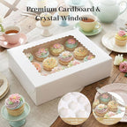 VGOODALL 6PCS White Cupcake Containers, 12 Count with Window Boxes Holding 72 Pastry Box for Birthday Holiday Party Bakery Supplies