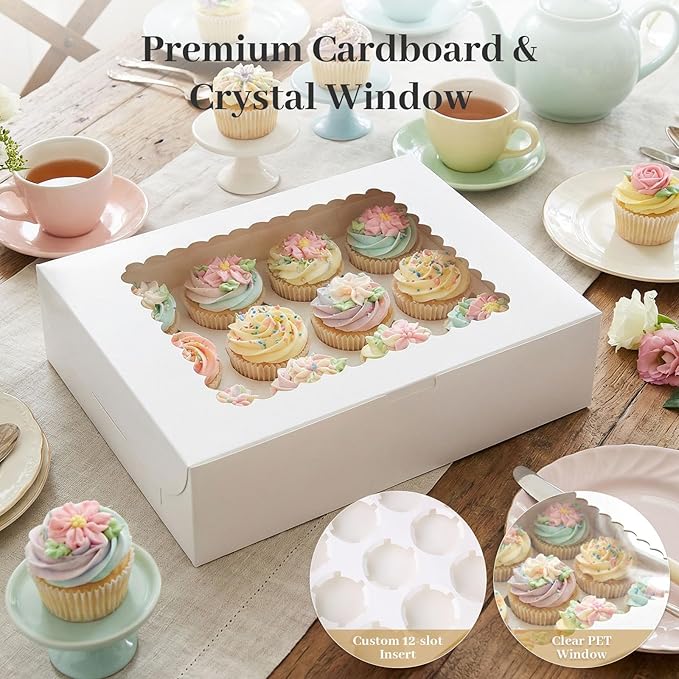 VGOODALL 6PCS White Cupcake Containers, 12 Count with Window Boxes Holding 72 Pastry Box for Birthday Holiday Party Bakery Supplies