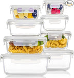 Vtopmart 8 Pack Glass Food Storage Containers with Airtight Lids, Glass Meal Prep Containers, Lunch Office Meal for Microwave, Oven, Freezer and Dishwasher, BPA Free