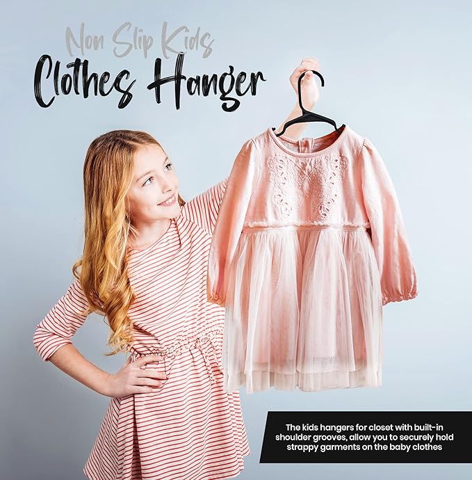 Utopia Home Kids Hangers 100 Pack - Plastic Baby Hangers for Closet - Childrens Hanger for Clothes & Infant Hanger for Closet - for Everyday Standard Use (Black)