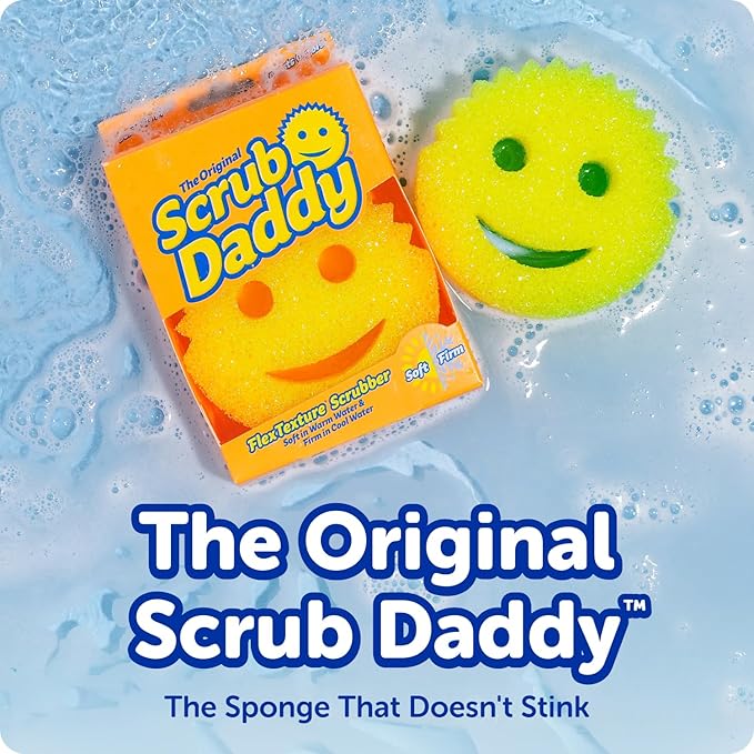 Scrub Daddy 6 Kitchen Sponges & 1 Daddy Caddy Dish Sponge Holder - BPA Free & Made with Polymer Foam - Stain & Odor Resistant, Scratch-Free Multipurpose Scrubbers