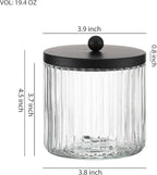 KMwares 2-Pack Glass Qtip Holder Dispenser Set - Bathroom Canister Storage Organizer for Cotton Balls, Swabs, Floss Picks, and Makeup Sponges with Matte Black Metal Lid - Clear Vanity Apothecary Jars