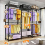 Extra Large Clothes Rack, Heavy Duty Clothing Rack for Hanging Clothes, Freestanding Clothing Rack Closet, Adjustable Metal Garment Rack, Portable Closet 76.4"W x 15.7"D x 68.5"H, Hold 792 lbs, Black