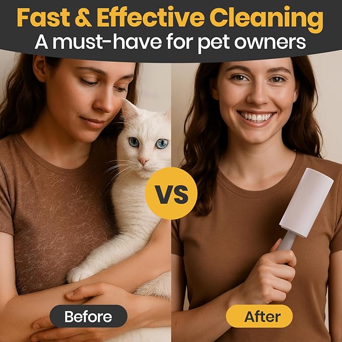 DELOMO Lint Roller 600 Sheets (2 Rollers + 4 Refills) - Lint Rollers for Pet Hair Extra Sticky, Mega Value Pet Hair Removal Tool for Clothes/Couch/Furniture/Car - Ideal for Pet Owners