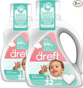 Dreft Active Baby Liquid Laundry Detergent, Helps Remove 99% of Baby Food Stains, Hypoallergenic, 2 pack, 32 loads each