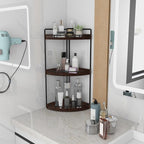 Dorhors 3-Tier Corner Bathroom Organizer Countertop for Storage,Vanity Tray,Wood Counter Organizer for Kitchen,Bathroom,Dresser (Walnut)