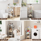 Slim Bathroom Storage Shelf Unit, 3 Tier Corner Storage, Rustic Makeup Organizer, Space-Saving Floor Standing Storage Shelves for Bathroom, Vanity,Kitchen, Laundry 9.85in Matte White