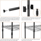 IZEUK 3 Tier Metal Wire Shelving Rack Storage Shelves for Kitchen, Bedroom, Living Room or Laundry Room, Black, 17.7" W x 11.8" D x 28.8" H