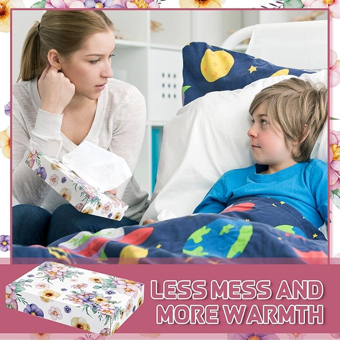 Yinder 24 Packs 960 Sheets Tissue Cube Car Facial Boxes Disposable Facial Travel Tissues Holder Soft Watercolor Boxes 2 Ply 40 Sheets for Wedding Household Car Kitchen Bathroom(Flower)