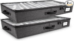 HOMELUX THEORY 2pc Low Profile Under Bed Storage Containers, Thin Under Couch Storage Organizer with Bins & Lids, Underbed Storage Box Ideal for Seasonal Clothes, Blankets, Fabric & Shoes (Dark Gray)